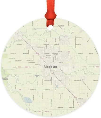 Miniatura 40 de Andaz Press Mapa de la ciudad de Estados Unidos redondo de madera natural MDF ornamento de Navidad, Akron, Ohio Vintage Mapa, 1 paquete, larga