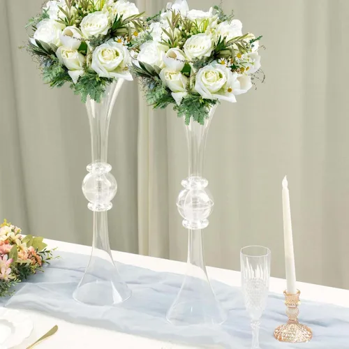 Miniatura 2 de Efavormart - Juego de 2 centros de mesa de trompeta con adornos de cristal transparente de 21 pulgadas, jarrón reversible de plástico para flores