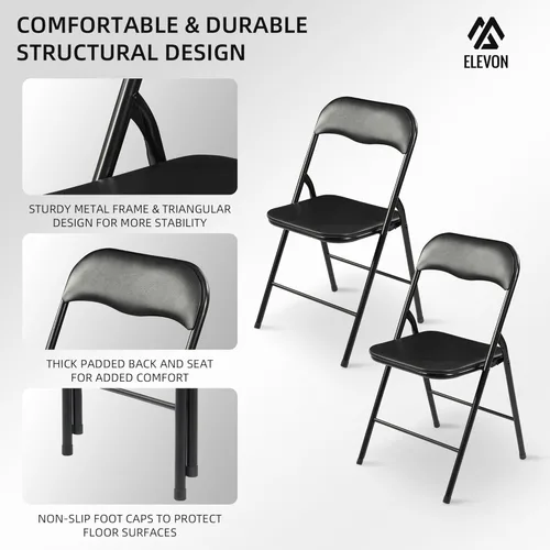 Miniatura 4 de Elevon Paquete de 2 sillas plegables, sillas acolchadas de vinilo con marco de metal resistente para el hogar y la oficina, para eventos