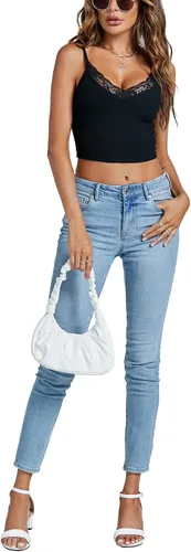 Miniatura 6 de LYANER Camisola sexy con cuello en V y ribete de encaje para mujer