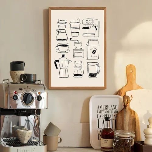 Miniatura 3 de Arte de pared para cocina, decoración de pared de café dibujado a mano, pinturas en lienzo de café moderno, póster retro de cafetería, tienda