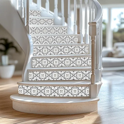 PLIGREAT 15 tiras de calcomanías para escaleras con patrón marroquí, adhesivos para escalones de pelar y pegar, 7.1"x39" de vinilo autoadhesivo con