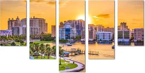 Miniatura 9 de 90 x 60 TOTAL - Sarasota, Florida USA Canvas Print Wall Art - 3 Panel Split, Triptych, home decor wall decor skyline 3 paneles