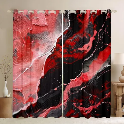 Miniatura 15 de Feelyou Cortinas abstractas para dormitorio, sala de estar, cortinas opacas de oscurecimiento negro y azul, con estampado de mármol, 2 paneles de 38