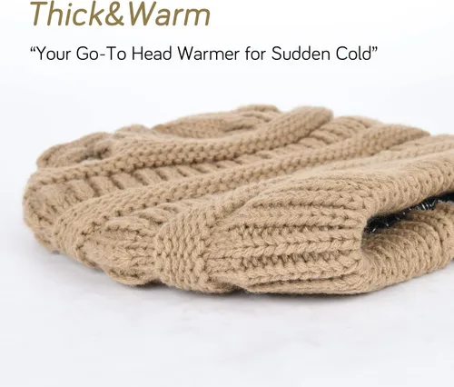 Miniatura 77 de FURTALK Gorro de invierno para mujer, con forro de satén, tejido trenzado, grueso, holgado, gorro cálido