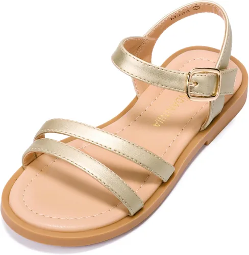PANDANINJIA Mona - Sandalias planas para niñas pequeñas y pequeñas para niños, bonitas sandalias de vestir con punta abierta, zapatos de verano