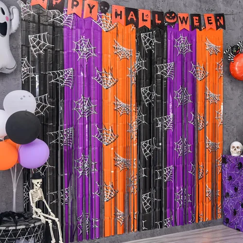 Miniatura 11 de Mega-L - Decoraciones de fiesta de Halloween, paquete de 2 unidades, verde, naranja, morado, patrón de murciélago, accesorios para cabina de fotos
