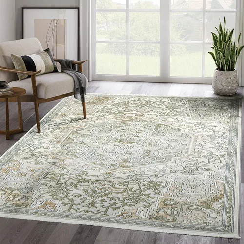 Miniatura 10 de Abani Savoy Collection - Alfombra de área, diseño vintage beige/verde, 7 pies 9 pulgadas x 10 pies 2 pulgadas, fácil de limpiar, duradera para niños