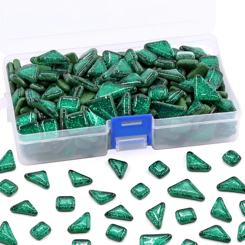 Miniatura 5 de Swpeet Kit surtido de azulejos de mosaico de 1 libra de color naranja brillante, azulejos de mosaico auténticos cuadrados y triangulares, mosaico