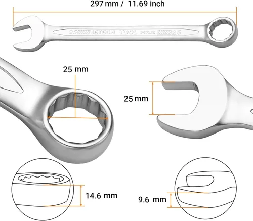 Miniatura 2 de Jetech Llave combinada de 25 mm, llaves de acero al cromo vanadio de grado industrial con apertura precisa de 12 puntos, diseño de esquinas desviadas