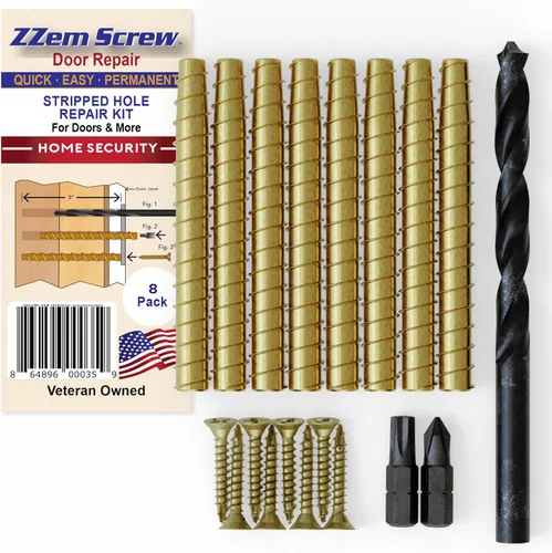 Miniatura 10 de 8-PK - Kit de reparación permanente de bisagras de puerta con tornillos de acero #9x3 - Reparación fácil de agujeros de tornillo dañados - Refuerza