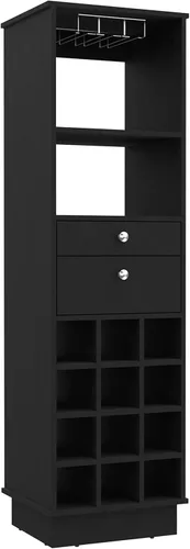 Miniatura 3 de FM FURNITURE Hype - Armario de bar con 12 cubos de vino, 2 cajones, estante de vidrio y estante, color negro