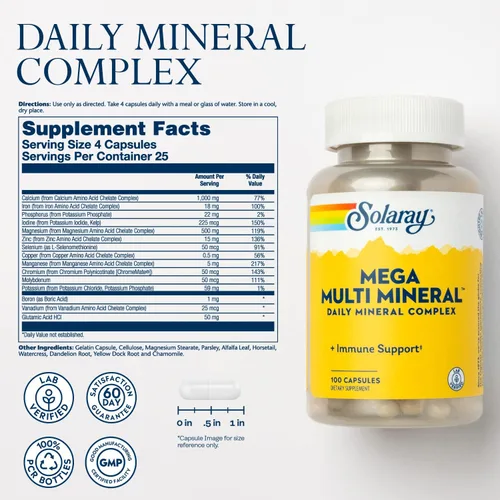 Miniatura 2 de Solaray Mega Multi Mineral, 200 Cápsulas (25 Porciones, 100 Cápsulas)