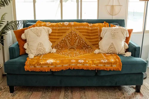 Miniatura 8 de TOFUNTOY Manta bohemia para sofá, cama, manta decorativa con borlas, 50 x 60 pulgadas, funda tejida bohemia para el hogar, sala de estar