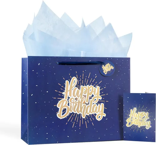 Miniatura 38 de Powbrace Bolsa de regalo de cumpleaños negra con papel de seda y tarjeta de felicitación, 13 x 10.2 x 4.9 pies, mediana