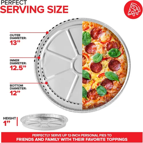 Miniatura 4 de (Paquete de 25) Moldes de Pizza de Aluminio de 12 Pulgadas Desechables Redondos de Papel de Aluminio para Pizzas Personales Individuales, Molde