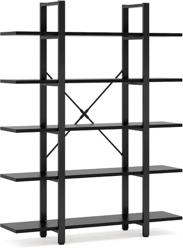 Estantería moderna de 5 niveles, 72 pulgadas de alto x 47 pulgadas de ancho, estante de marco de metal industrial (todo negro)