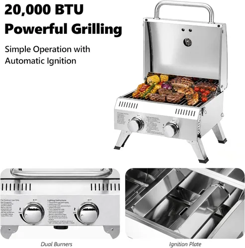 Miniatura 2 de ROVSUN Parrilla portátil de gas propano de 12,000 BTU, parrilla de cocina al aire libre para picnic, camping, caravana, patio, jardín, barbacoa