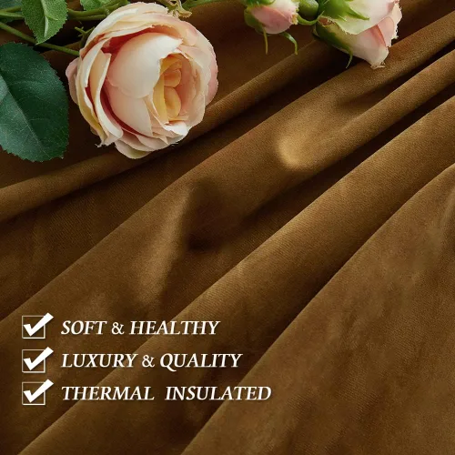 Miniatura 4 de RYB Home Cortinas de terciopelo marrón dorado para sala de estar, decoración de ventana de lujo para oscurecer la habitación, cortinas con 3-Marrón