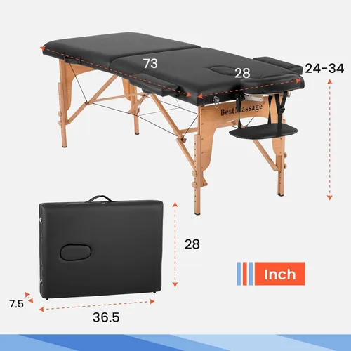 Miniatura 10 de BestMassage Cama de Masaje Portátil Mesa de Masaje de 28 Pulgadas de Ancho Cama de Pestañas Altura Ajustable Cuero PU 2 Plegable con Bolsa Oxford