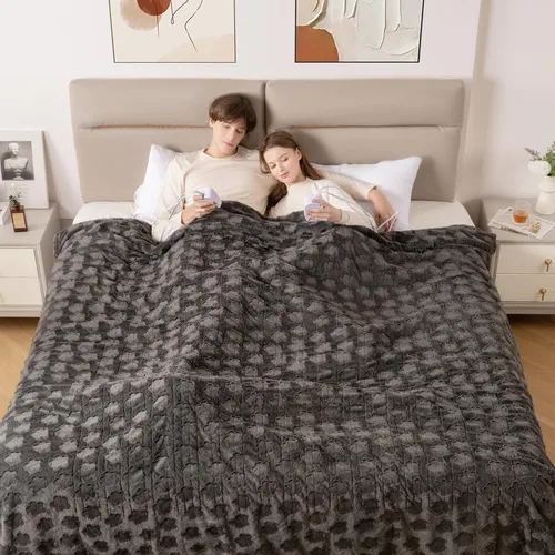 Miniatura 13 de Bearhug - Manta eléctrica de 50 x 60 pulgadas, manta eléctrica con motivos florales grises de pelo sintético y sherpa cálido, temporizador