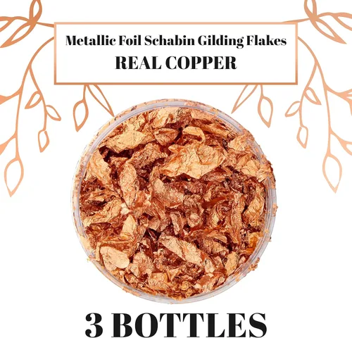 Miniatura 2 de U.S. Art Supply Schabin - Copos dorados de lámina metálica (paquete de 3), botellas de cobre de imitación de 0.45 oz (10 g), copos de hoja de metal