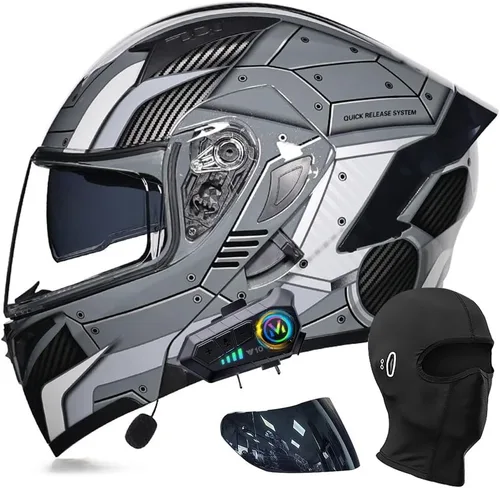 Miniatura 13 de Cascos modulares de motocicleta con Bluetooth, aprobados por DOT, casco de motocicleta de cara completa abatible con doble visera, con altavoces