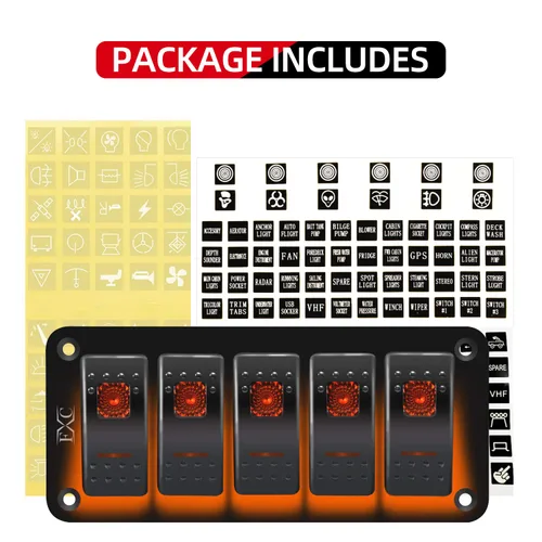 Miniatura 3 de FXC Panel de Aluminio con Interruptores Basculantes de 5 Posiciones, Interruptores de Palanca para Tablero, 5 Pines ON/OFF, 2 LED Retroiluminados