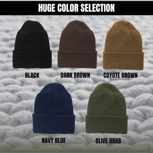 Miniatura 5 de ARMYU - Gorro de lana militar genuina para invierno, gorro de lana USN sólido con puños