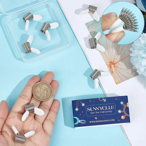 Miniatura 3 de SUNNYCLUE 1 caja de 8 tapones de cuentas de acero inoxidable, topes de cuentas de cuentas de insectos, mini abrazaderas de resorte, tapones de Blanco
