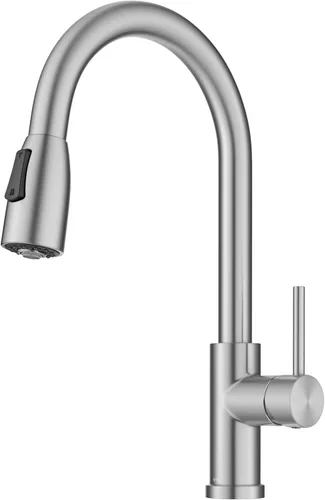 Miniatura 16 de Kraus Coda - Grifo de cocina de estilo comercial de una sola manija con 2 funciones, extraíble en latón cepillado sin manchas, KPF-1617BB