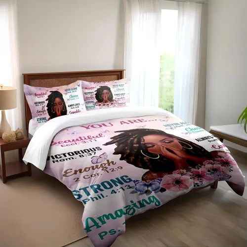 Miniatura 4 de Juego de edredón para niños, tamaño matrimonial, con citas inspiradoras y mariposas florales, para niñas y mujeres