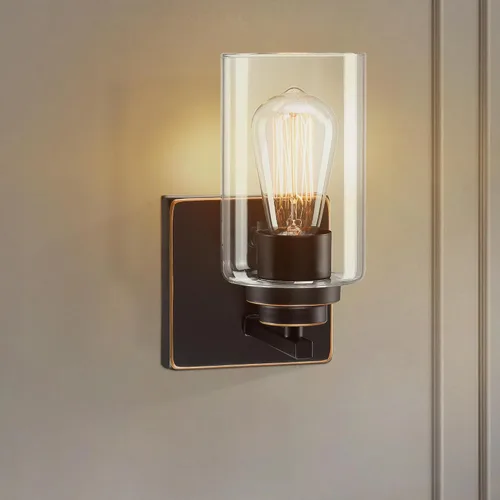 Miniatura 8 de Pia Ricco Juego de 2 apliques de pared, lámparas de pared con interruptor para dormitorio, modernas lámparas de baño con pantalla de vidrio Bronce