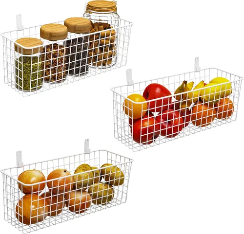 Joben Oligey Juego de 3 cestas colgantes de alambre de pared [extragrandes], almacenamiento de alimentos de granja, cocina, despensa, lavandería,