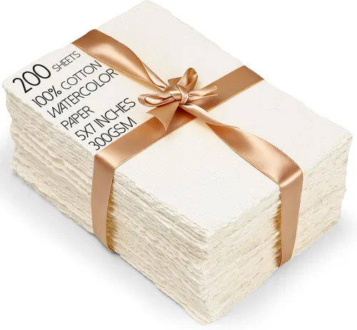 Miniatura 7 de Oleitodh 200 hojas de papel de acuarela de algodón de 5 x 7 pulgadas, 140 lb/300 GSM, papel hecho a mano, cartulina para acuarela, papel texturizado