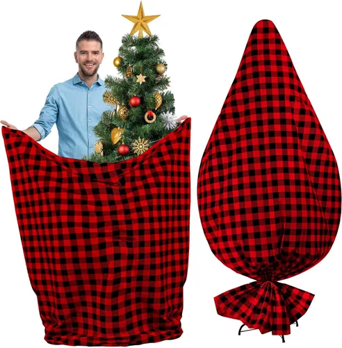 Teling Bolsa de almacenamiento para árbol de Navidad de 7.5 pies, bolsa de plástico para quitar y desechar (rojo y negro)