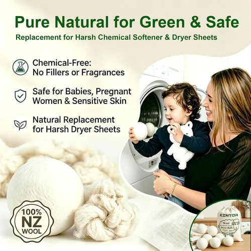 Miniatura 5 de KINTOR Wool Dryer Balls XL 6 Pack, 100% New Zealand Wool Organic Fabric Softener, Hypoallergenic Baby Safe Unscented, Chemical Free Reduce Wrinkles
