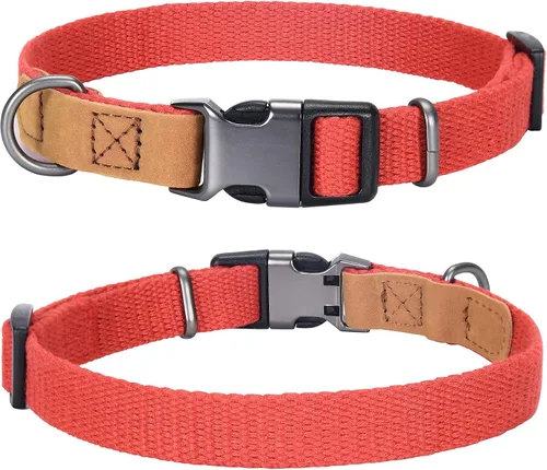 Miniatura 18 de Mile High Life Collares para perros, collares de algodón suave con hebilla de metal pesado, collar clásico para cachorros con puntas de cuero