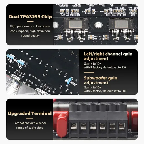 Miniatura 5 de DAJUNGUO S600X Placa de Amplificador de 2.1 Canales 300W+300W+600W de Salida de Potencia, Chip TPA3255, Bluetooth 5.2, Negro
