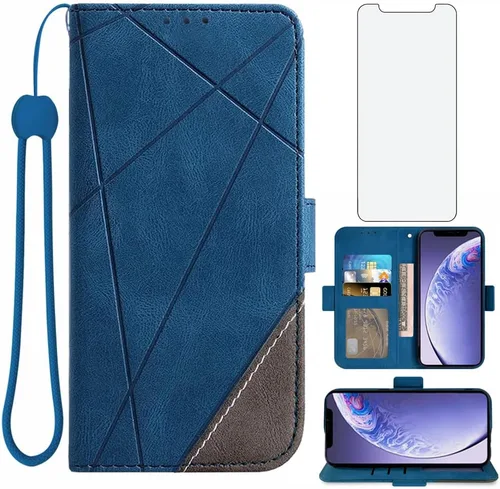 Asuwish Compatible con iPhone 11 6.1 Funda tipo cartera y protector de pantalla de vidrio templado, soporte de cuero con ranuras para tarjetas de