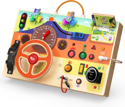Miniatura 5 de flycoost - Tablero de actividades Montessori para niños pequeños, de madera con 17 luces LED, juguetes de viaje para niños de 1 a 3 años, con Juego