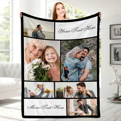 Miniatura 12 de Magimagine Mantas personalizadas con imágenes de texto para regalos de novio, manta de fotos personalizada para familiares y amigos para Navidad
