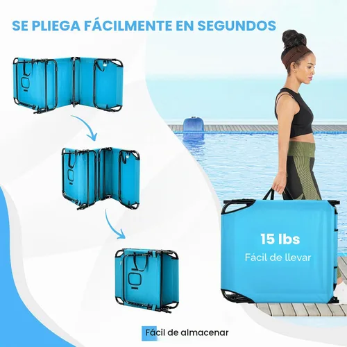 Miniatura 6 de GYMAX Silla de bronceado, silla de playa de 350 libras con agujero para la cara, almohada lavable y correa de transporte, tumbona plegable