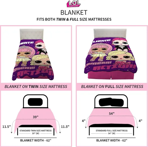 Miniatura 4 de Franco Ropa de cama para niños Manta de felpa súper suave de micro raschel, 62 x 90 pulgadas, LOL Surprise