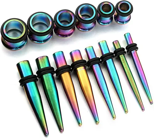 Miniatura 7 de vcmart 14G-00G - Kit de estiramiento de 36 piezas de calibre de oído, tapones cónicos, ojales, acero de grado de implante