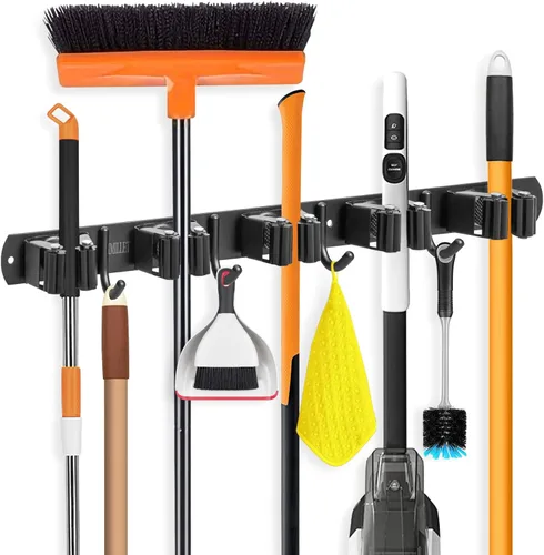 IMILLET Soporte de pared para escoba, soporte de escoba de acero inoxidable resistente, organizador de escoba de garaje, montaje en pared, 5