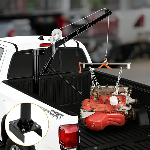 Miniatura 4 de Garvee Grúa para camioneta pickup de 1000 libras, polipasto hidráulico con cabrestante manual, giro de 360°, 4 plumas ajustables, grúa de caja