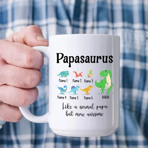Miniatura 3 de Papasaurus - Taza de café blanca personalizada con texto en inglés "Papasaurus Like A Normal Papa But More Awesome de 11 oz, 15 oz, taza