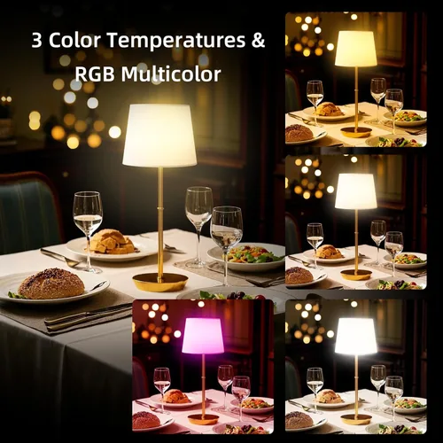 Miniatura 2 de Lámpara de mesa inalámbrica, lámpara de escritorio recargable de 5000 mAh con bombillas RGB magnéticas regulables y control remoto, funciona