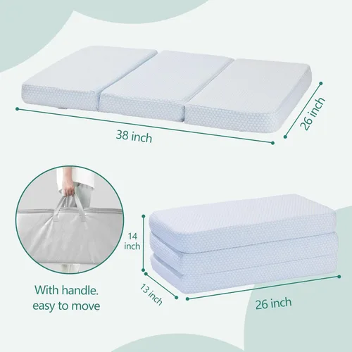 Miniatura 2 de Colchón triple Pack and Play, 38 x 26 pulgadas, colchón de espuma viscoelástica de doble capa Pack N Play, colchón transpirable portátil para Pack N